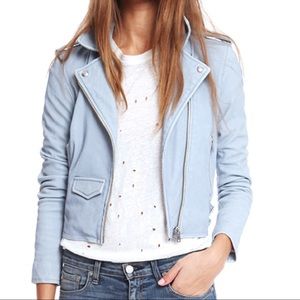 IRO Blue Leather Moto Jacket